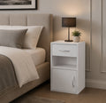 Modern Wooden Bedside Table Nightstand with Drawer, Cabinet & Open Shelf Storage | Compact Space Saving Bed Side Table for Bedroom & Home Furniture