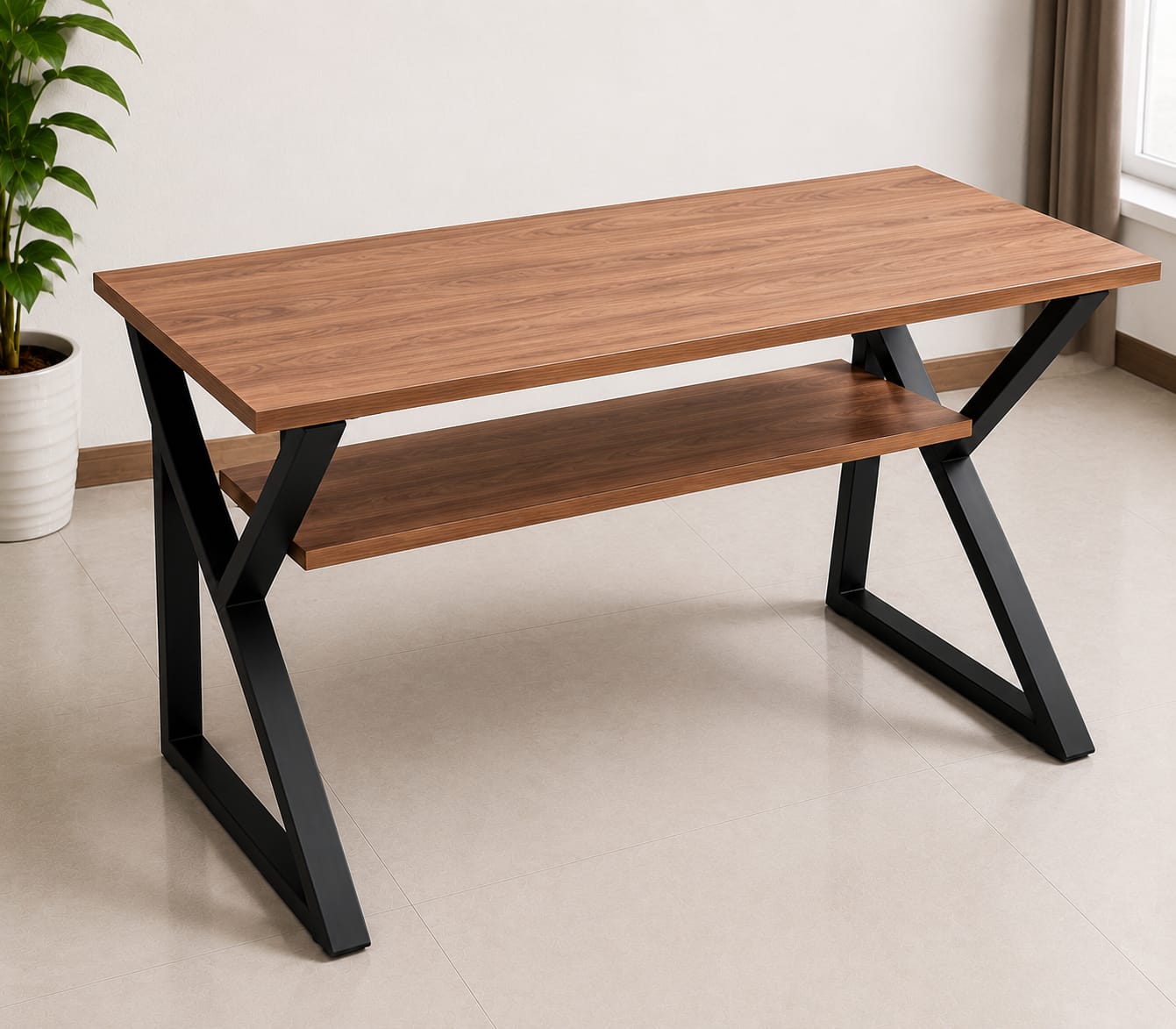 Modern Computer Desk with Storage Shelf | Home Office Study Table
