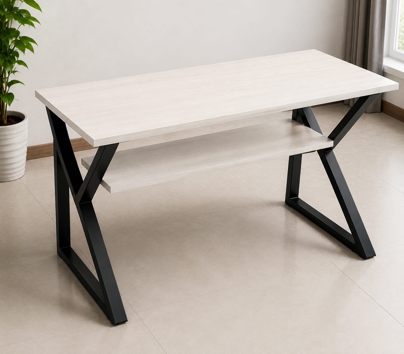 Modern Computer Desk with Storage Shelf | Home Office Study Table