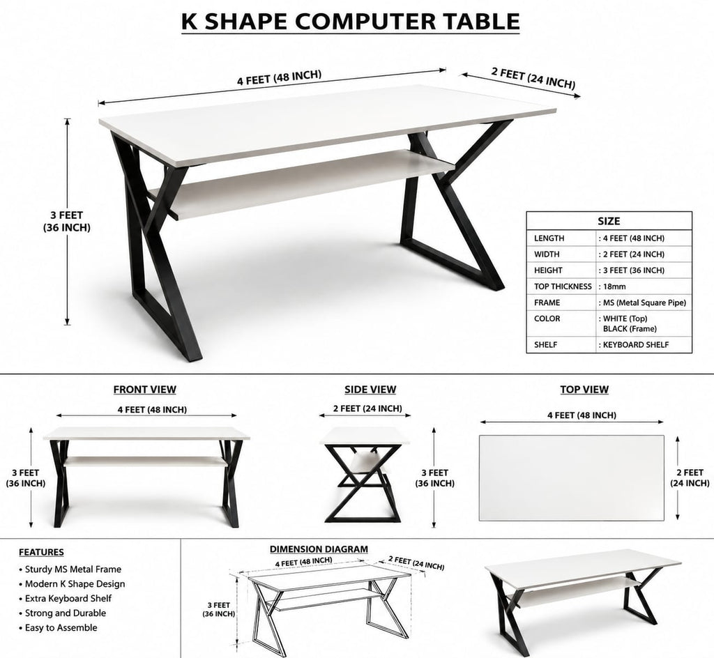 Modern Computer Desk with Storage Shelf | Home Office Study Table
