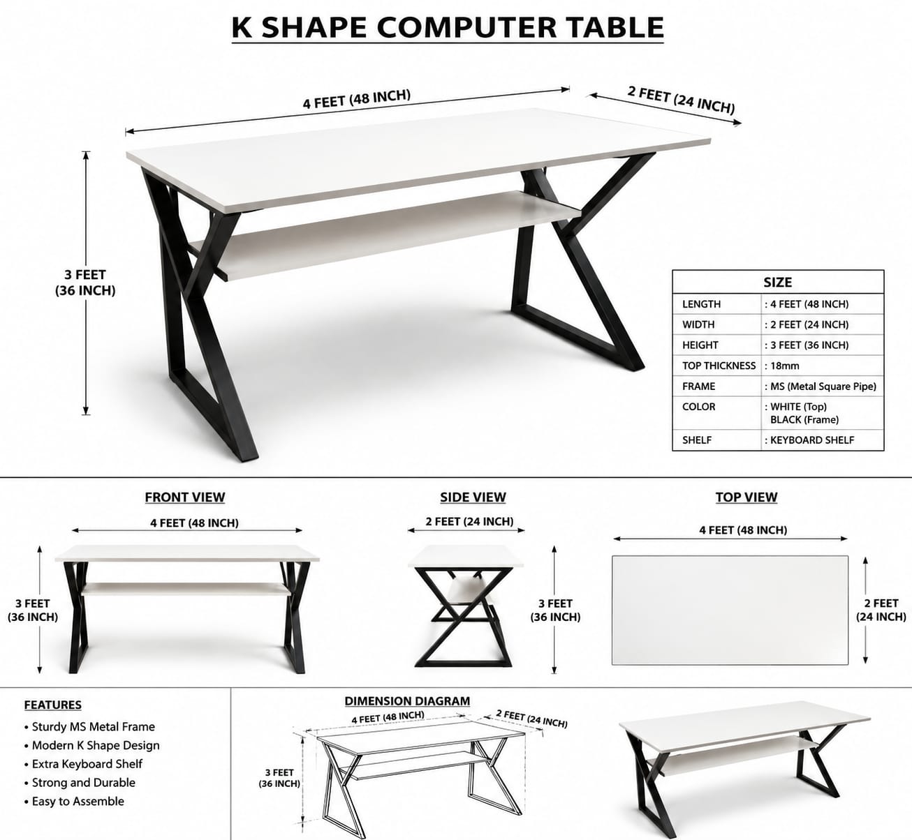 Modern Computer Desk with Storage Shelf | Home Office Study Table