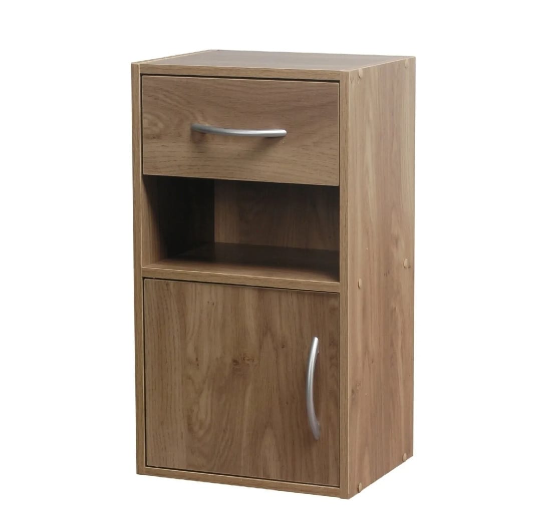 Modern Wooden Bedside Table Nightstand with Drawer, Cabinet & Open Shelf Storage | Compact Space Saving Bed Side Table for Bedroom & Home Furniture