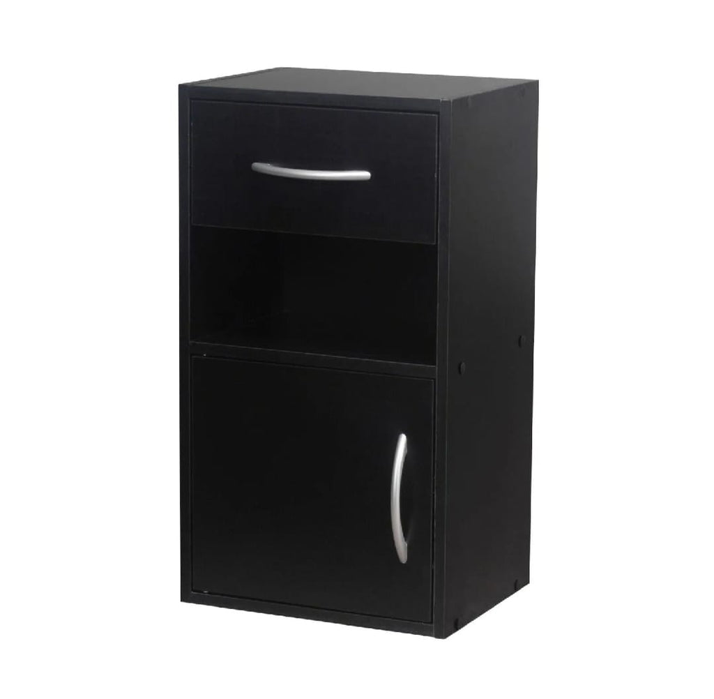 Modern Wooden Bedside Table Nightstand with Drawer, Cabinet & Open Shelf Storage | Compact Space Saving Bed Side Table for Bedroom & Home Furniture