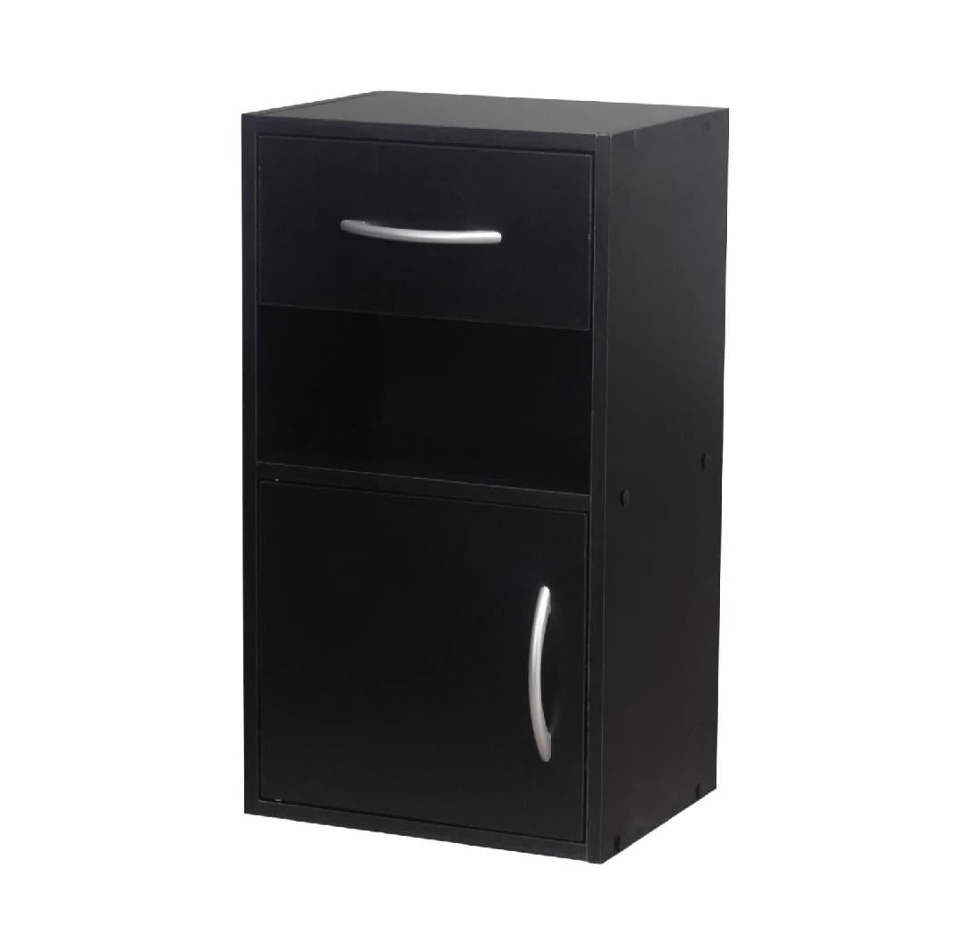Modern Wooden Bedside Table Nightstand with Drawer, Cabinet & Open Shelf Storage | Compact Space Saving Bed Side Table for Bedroom & Home Furniture